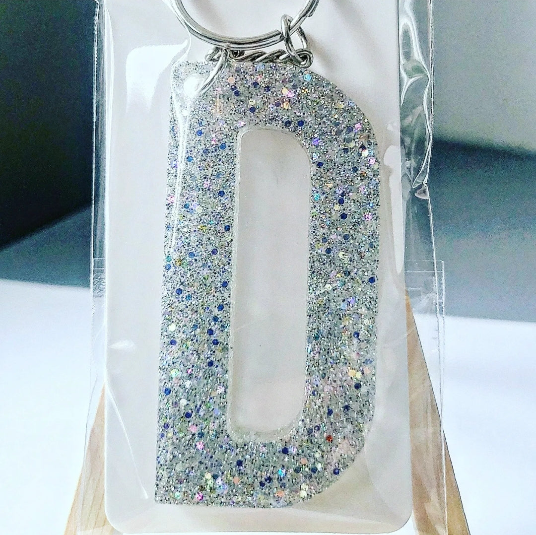 Resin Silver Glitter Keyring