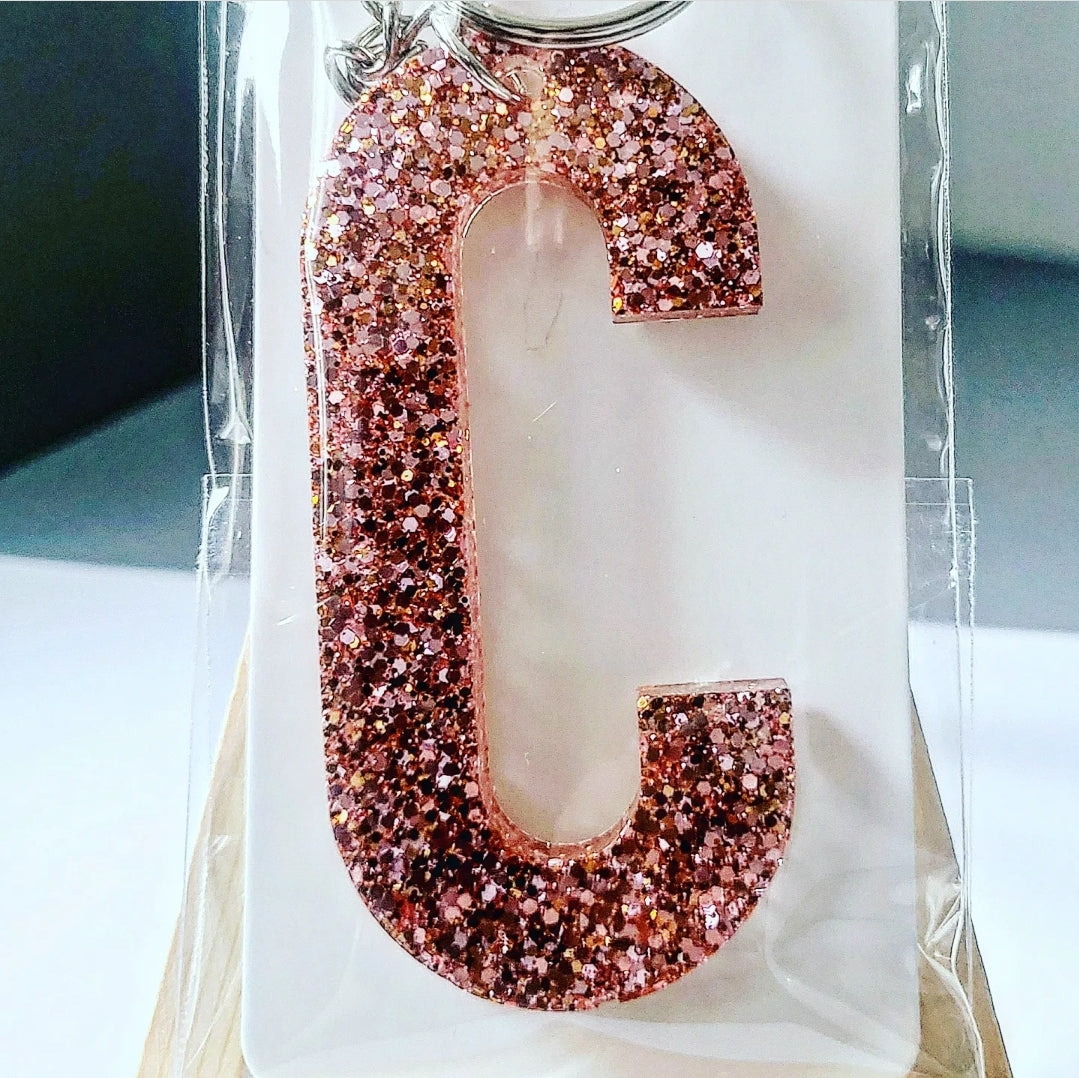 Resin Rose Gold Glitter Keyring