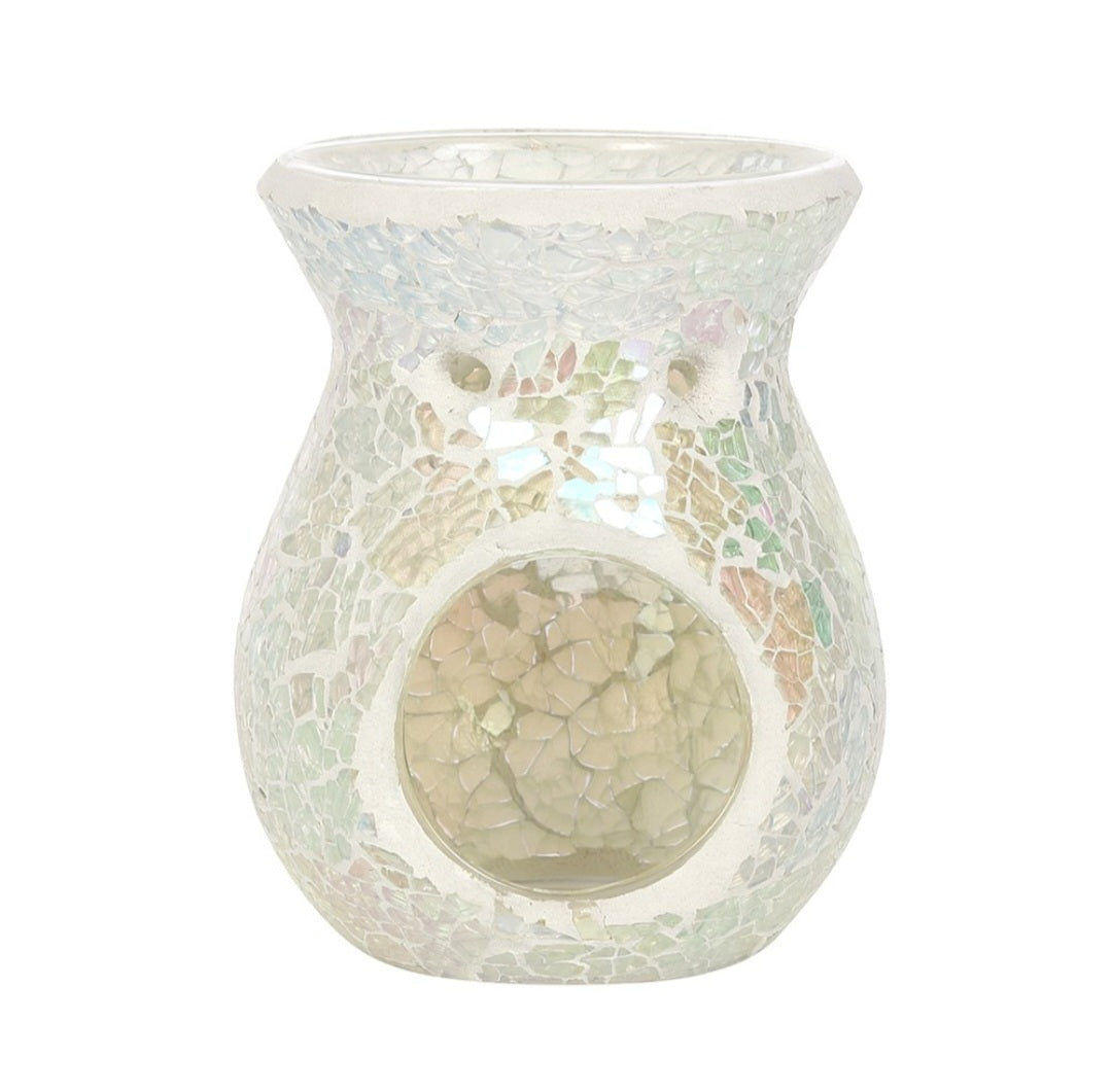 Small White - Iridescent Crackle Glass Burner