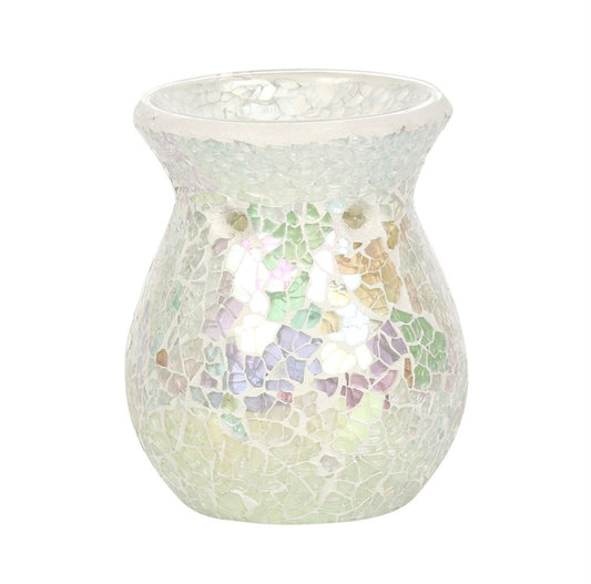Small White Iridescent Crackle Glass - Wax Melt Burner