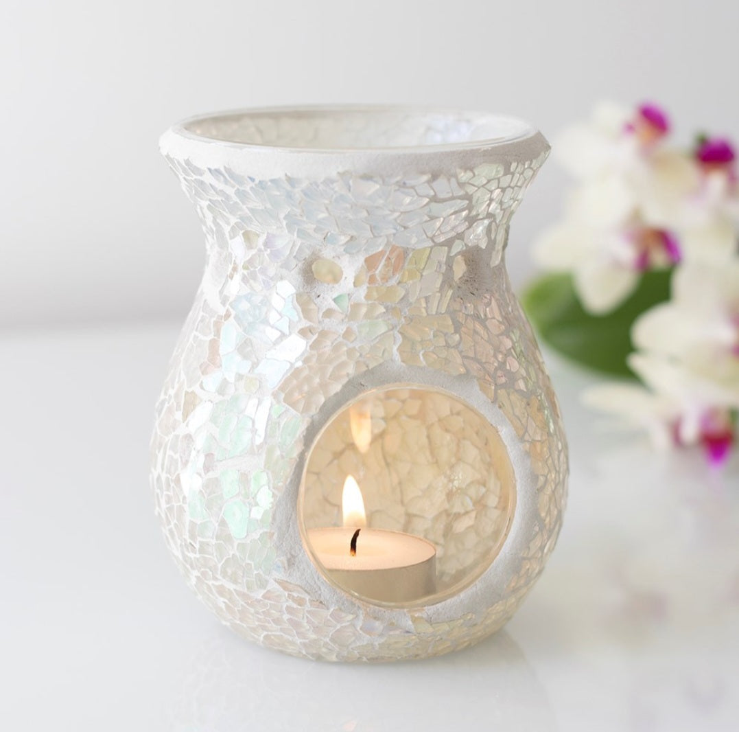 Small White - Iridescent Crackle Glass Burner