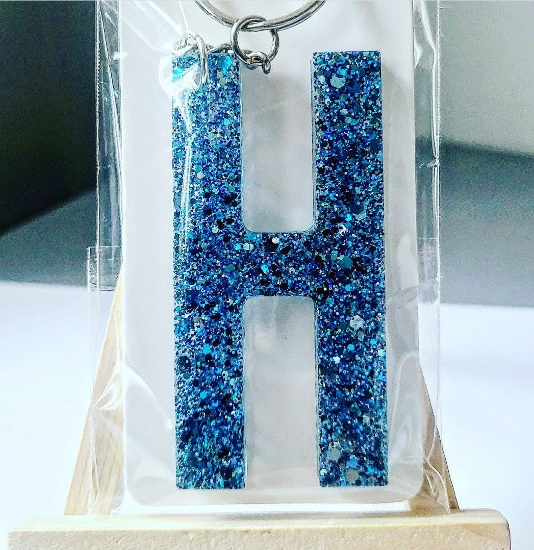 Resin Blue Glitter Keyring